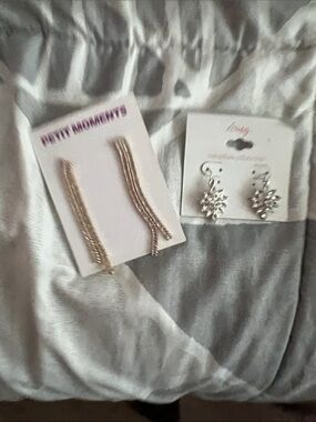 Gold Dangle Earrings and Silver Crystal Drop Earrings Set